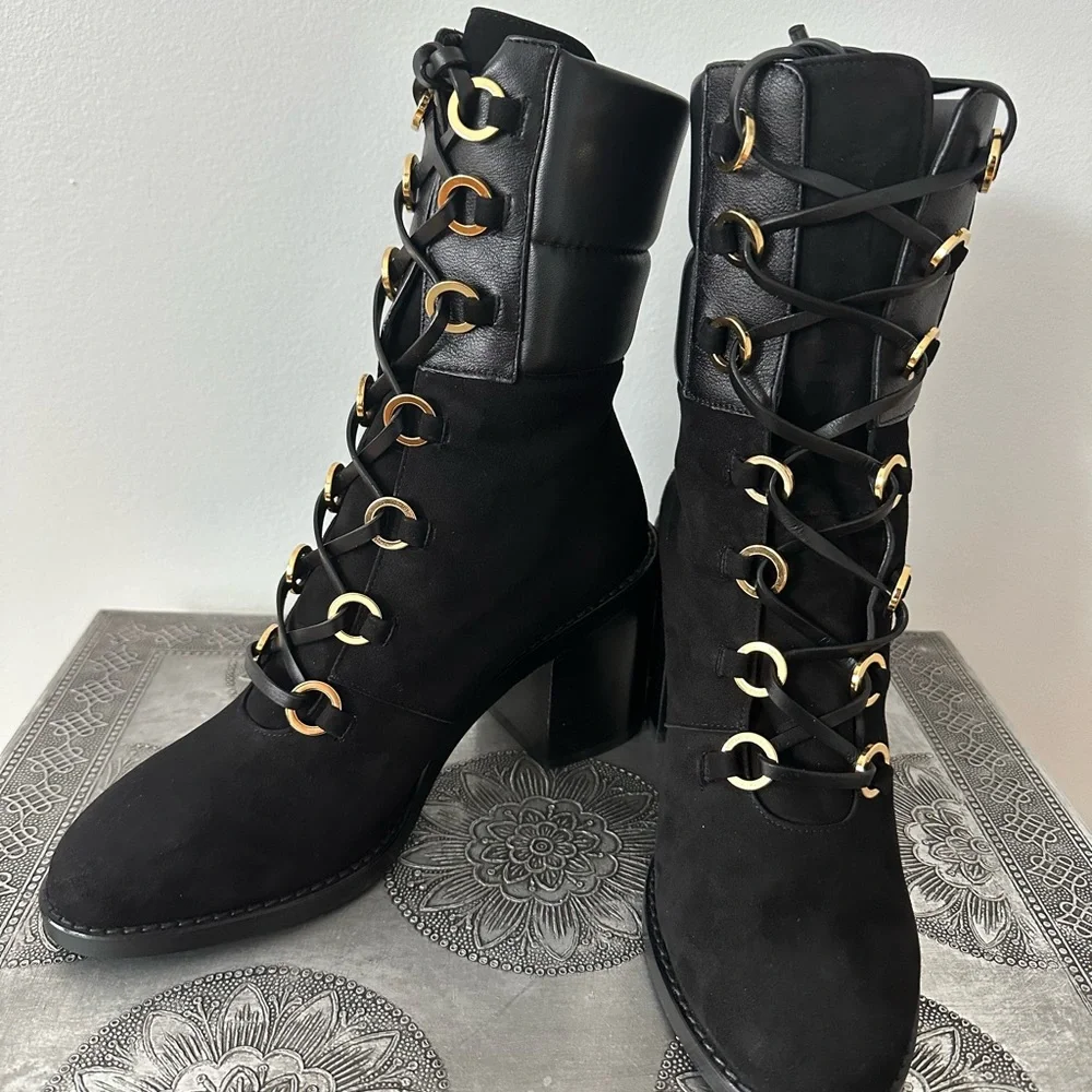 BNWT Stuart Weitzman Watson Tall Block-Heel Combat Boots - Picture 4 of 9
